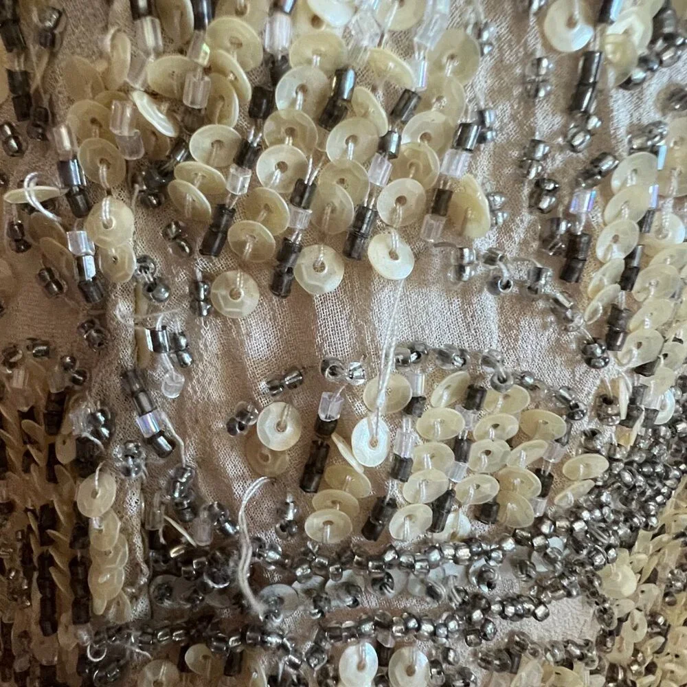 Vintage Sue Wong Silver/Cream Beaded Detail Midi-Dress - Picture 6 of 10